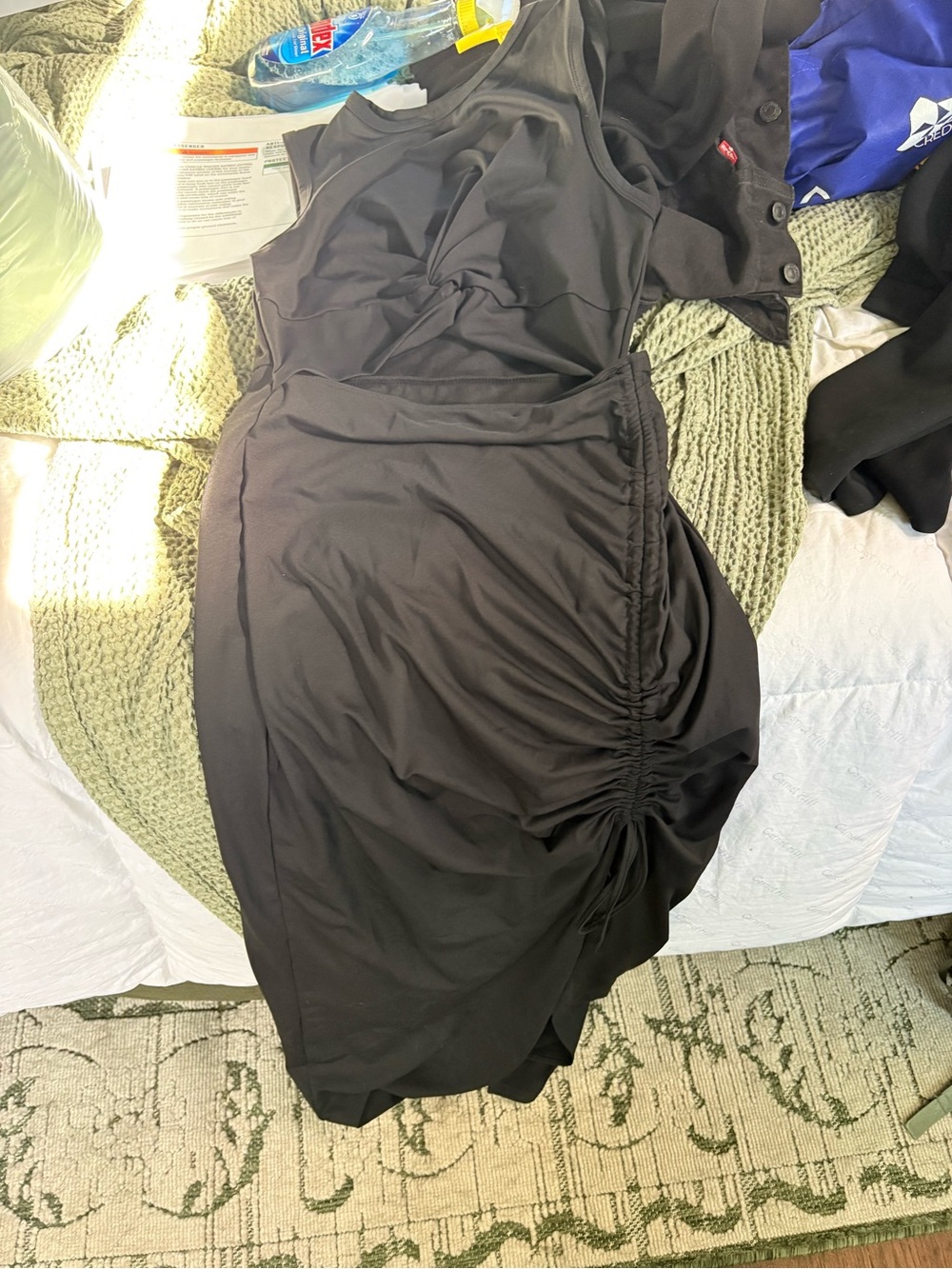 HALARA Black Asymmetrical Ruched Tank Dress